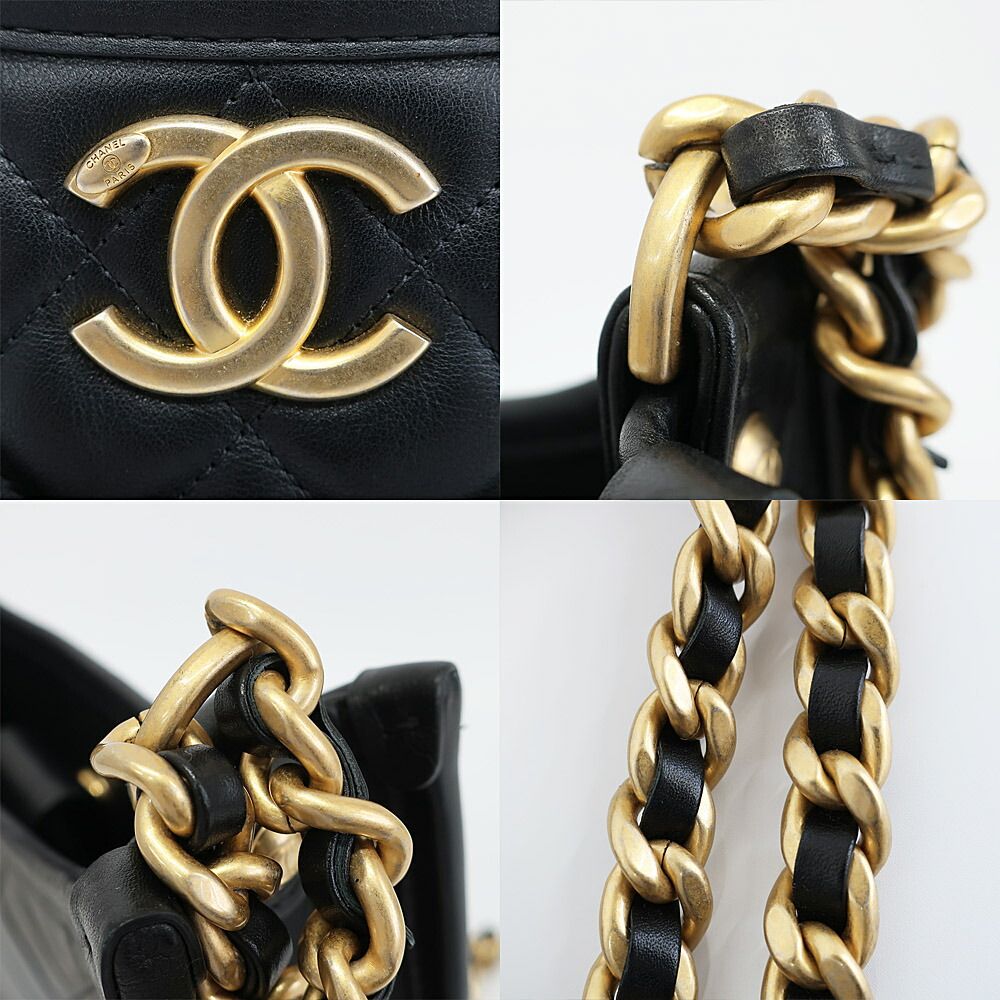 Chanel Hobo Shoulder Bag Black Gold Quilted Lambskin Coco — view 9