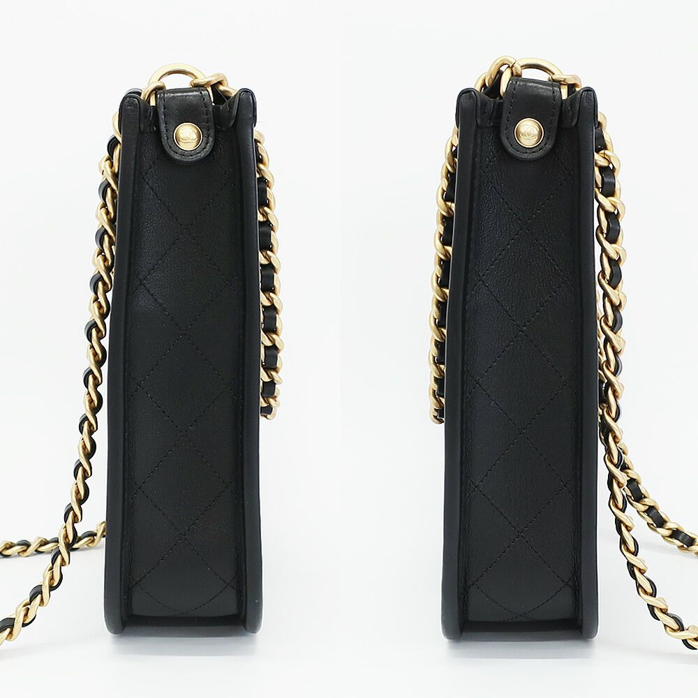 Chanel Hobo Shoulder Bag Black Gold Quilted Lambskin Coco — view 4