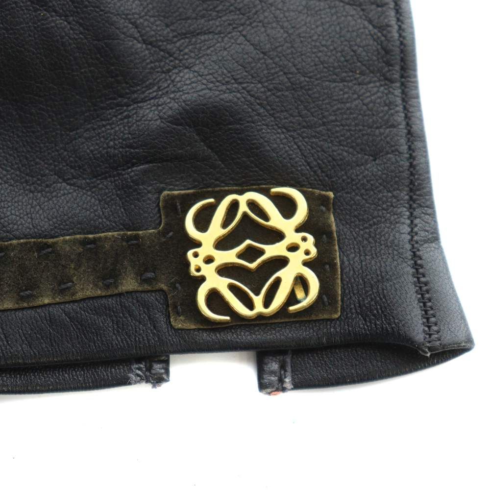Loewe Gloves Leather Anagram Logo Gold 6.5 Black — view 3