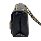 Chanel Shoulder Bag Quilted Logo Chain Black Gold Lambskin — view 4