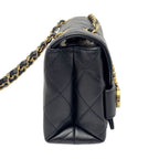 Chanel Shoulder Bag Quilted Logo Chain Black Gold Lambskin — view 3
