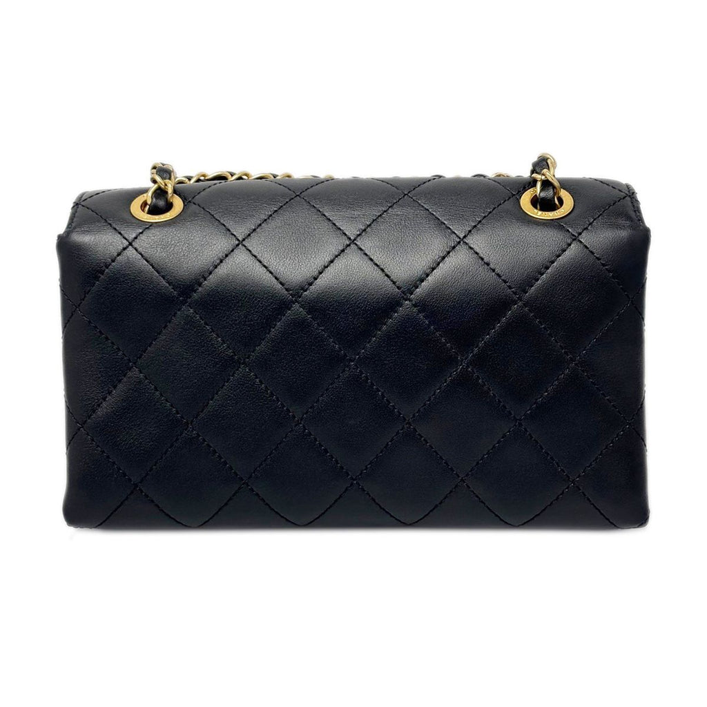 Chanel Shoulder Bag Quilted Logo Chain Black Gold Lambskin — view 5