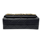 Chanel Shoulder Bag Quilted Logo Chain Black Gold Lambskin — view 6