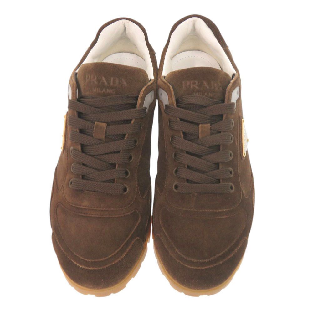 Prada Triangle Logo 7.5 Suede Brown Sneakers — view 3