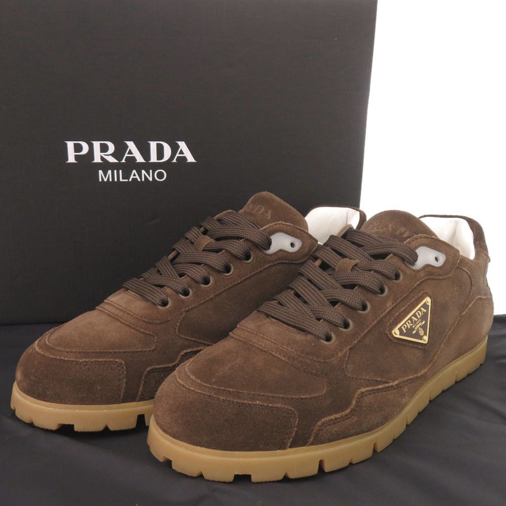 Prada Triangle Logo 7.5 Suede Brown Sneakers — view 2