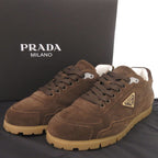 Prada Triangle Logo 7.5 Suede Brown Sneakers — view 2