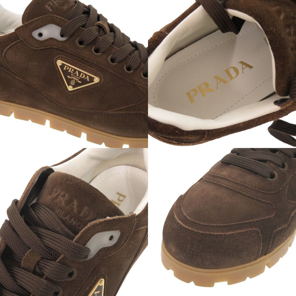 Prada Triangle Logo 7.5 Suede Brown Sneakers — view 7