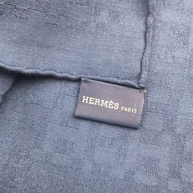Hermes Scarf Pattern Shawl Navy 48% Cashmere 32% Wool — view 4