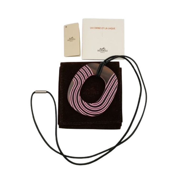 Hermes Pendant Necklace Isum Pop PM Brown Pink Lacquer Wood — view 6