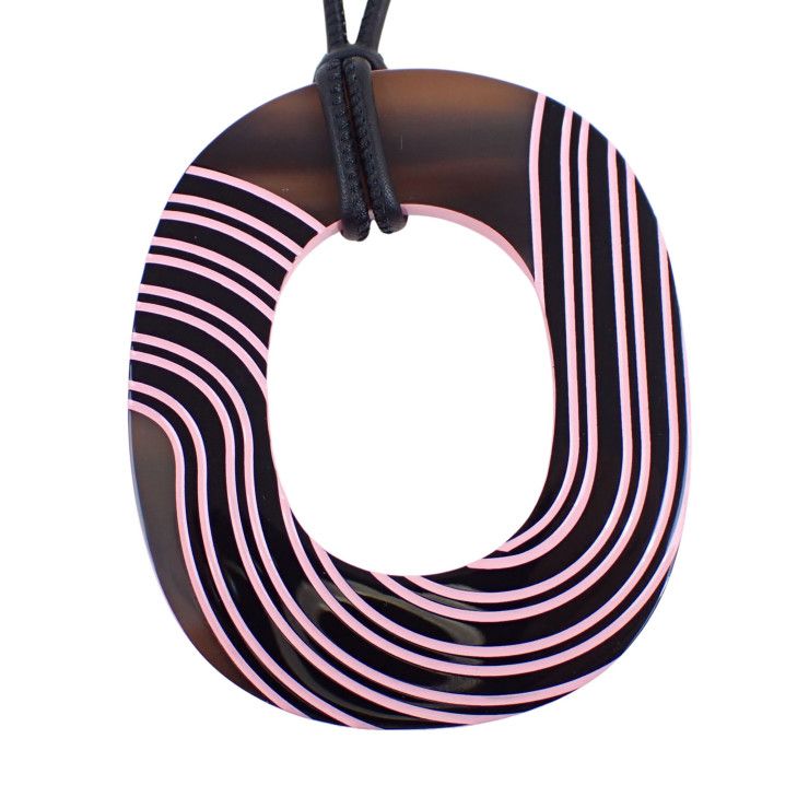 Hermes Pendant Necklace Isum Pop PM Brown Pink Lacquer Wood — view 2