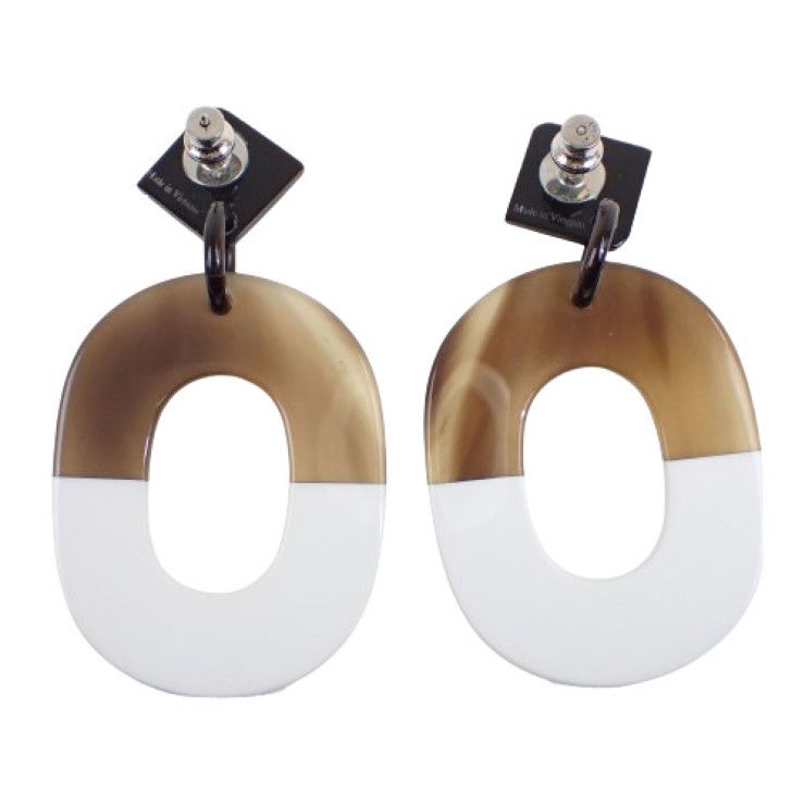 Hermes Earrings Ismu Brown White Buffalo Horn Lacquer Wood Metal — view 2