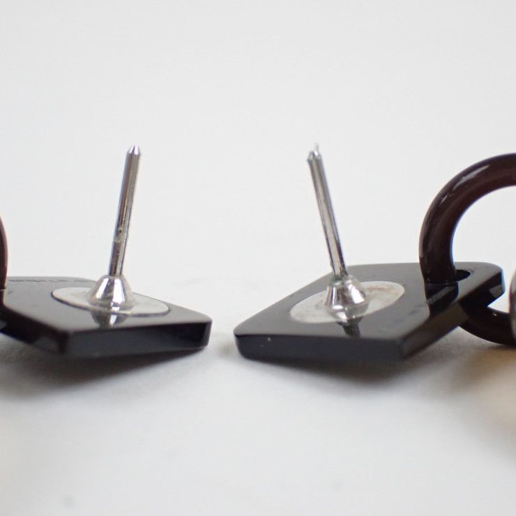 Hermes Earrings Ismu Brown White Buffalo Horn Lacquer Wood Metal — view 3
