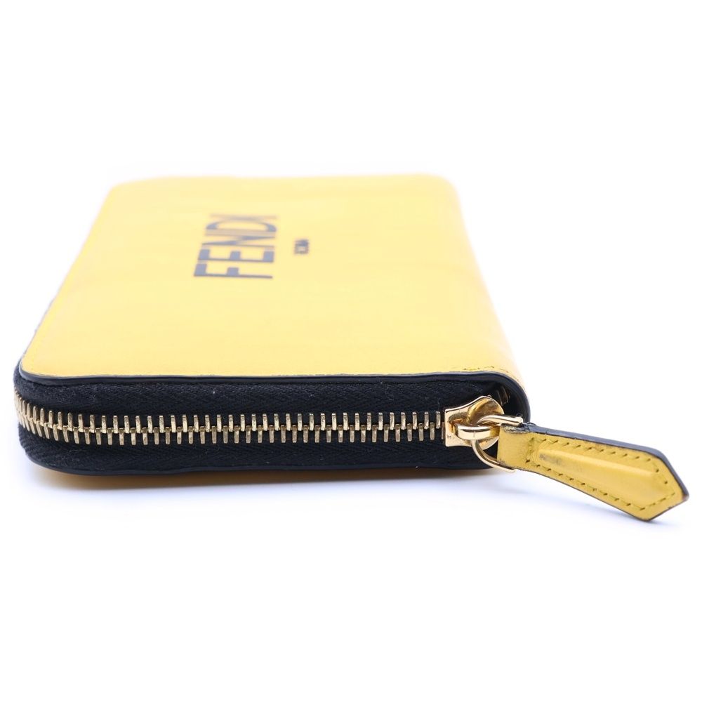 Fendi Bicolor Logo Leather Round Zip Wallet Yellow — view 3