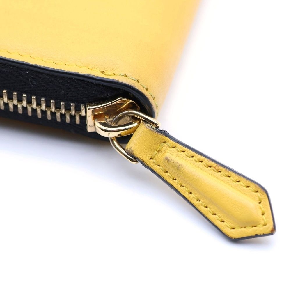 Fendi Bicolor Logo Leather Round Zip Wallet Yellow — view 5
