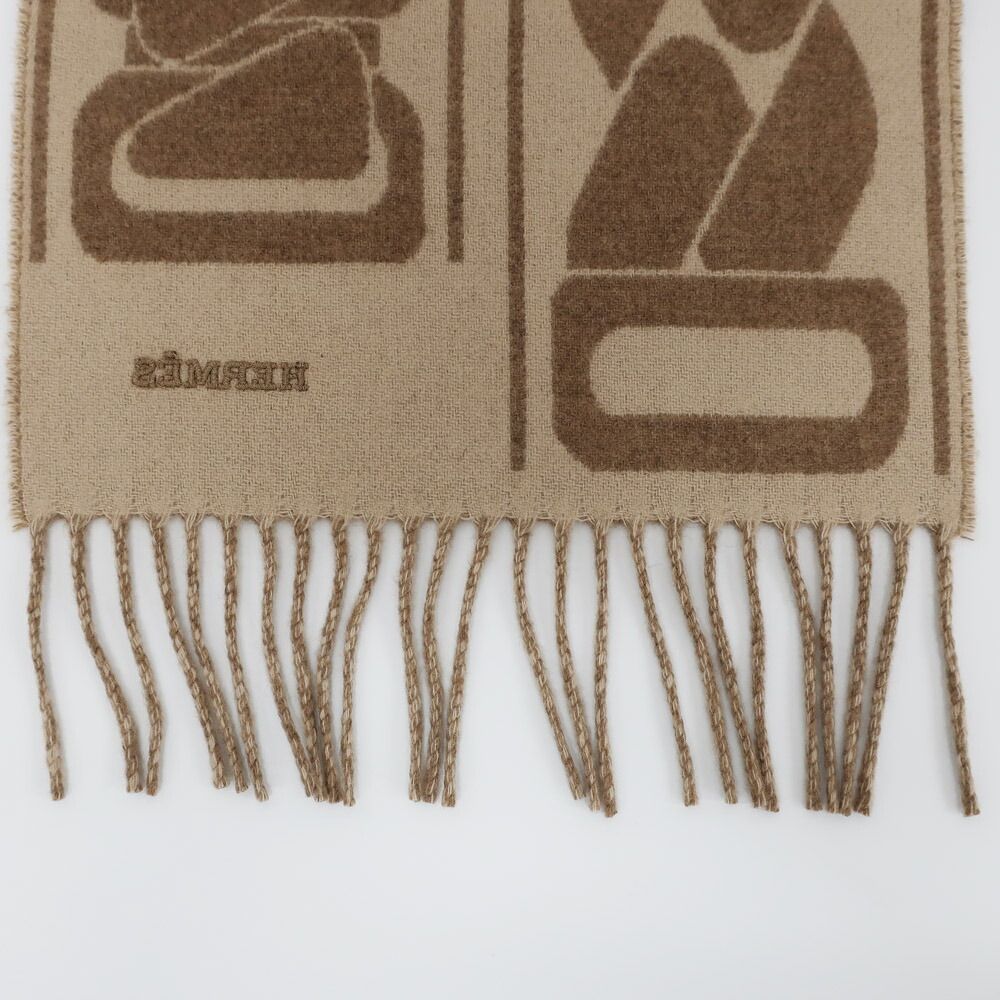 Hermes Scarf Click Se Nue Cashmere Brown Marron Glace Cles Fringe Shawl — view 7