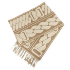 Hermes Scarf Click Se Nue Cashmere Brown Marron Glace Cles Fringe Shawl — view 2