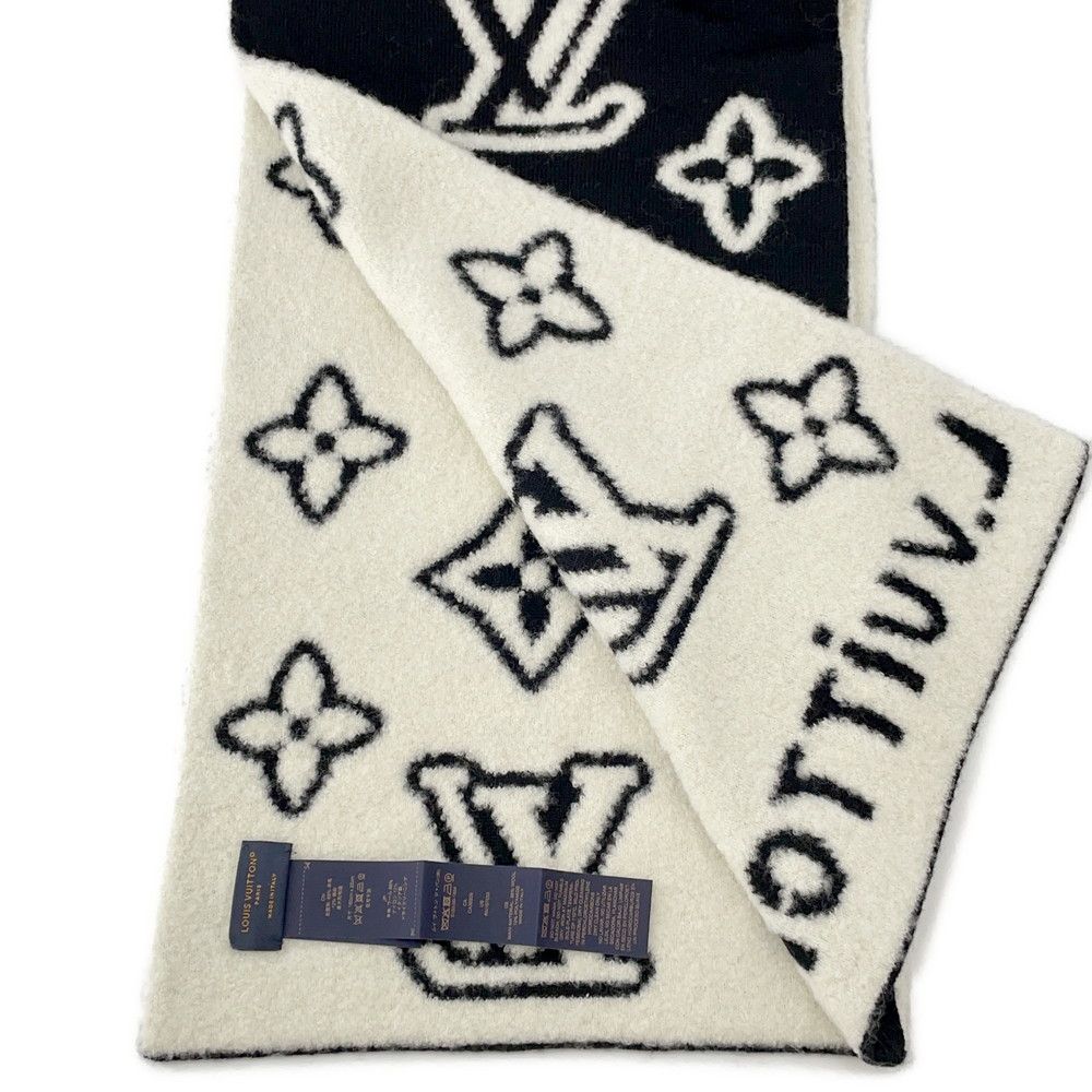 Louis Vuitton Scarf Monogram Blast Knit Black White Noir — view 2