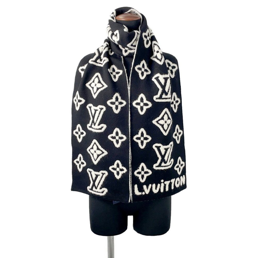 Louis Vuitton Scarf Monogram Blast Knit Black White Noir — view 3