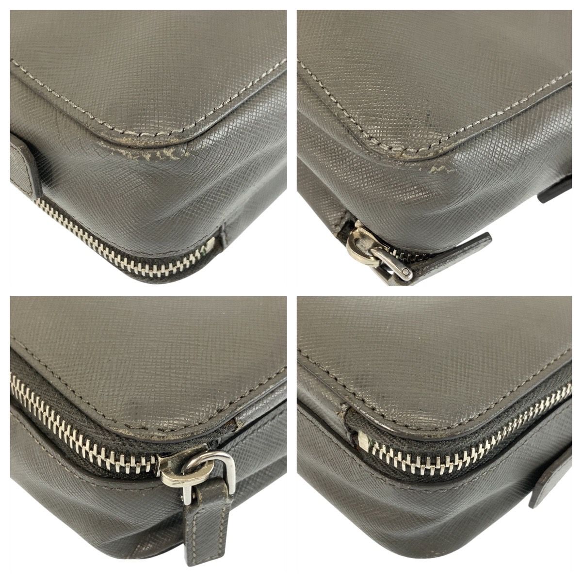 Prada Saffiano Gray Silver Leather Clutch — view 4