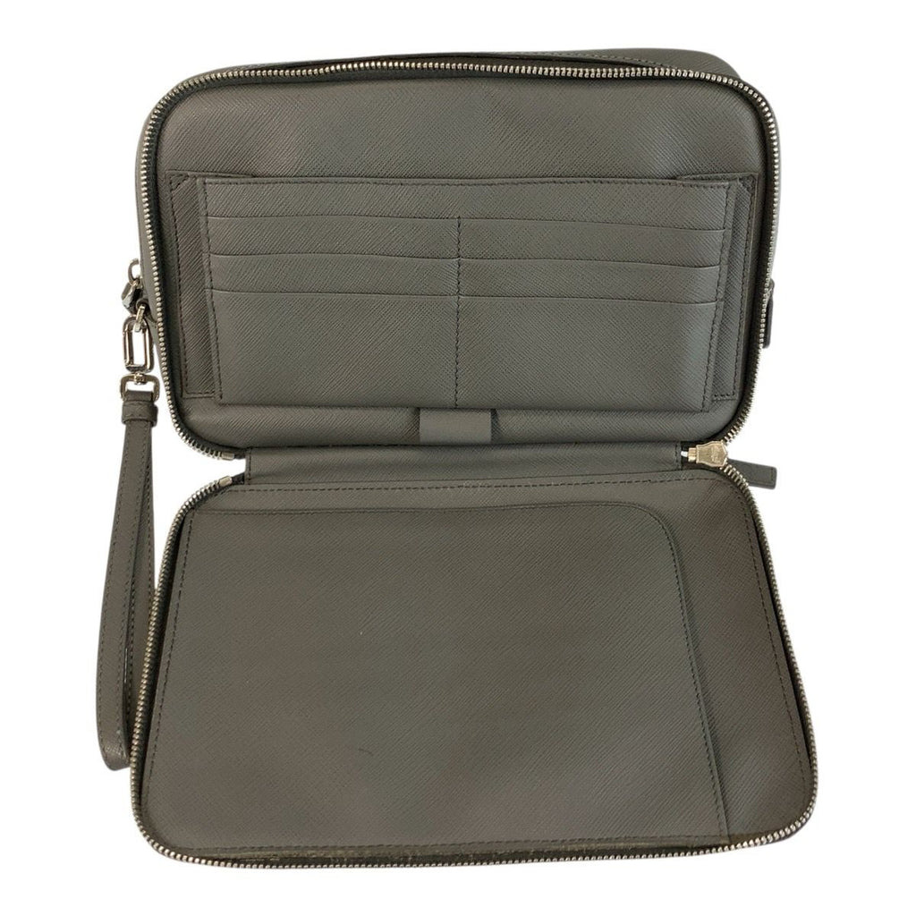 Prada Saffiano Gray Silver Leather Clutch — view 8