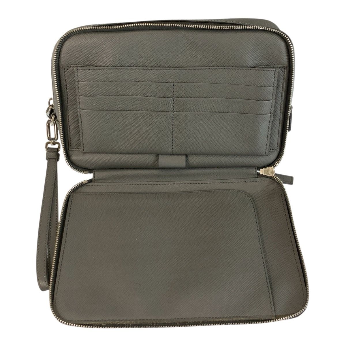 Prada Saffiano Gray Silver Leather Clutch — view 8