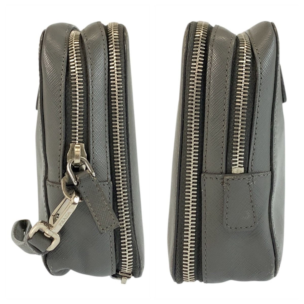 Prada Saffiano Gray Silver Leather Clutch — view 7