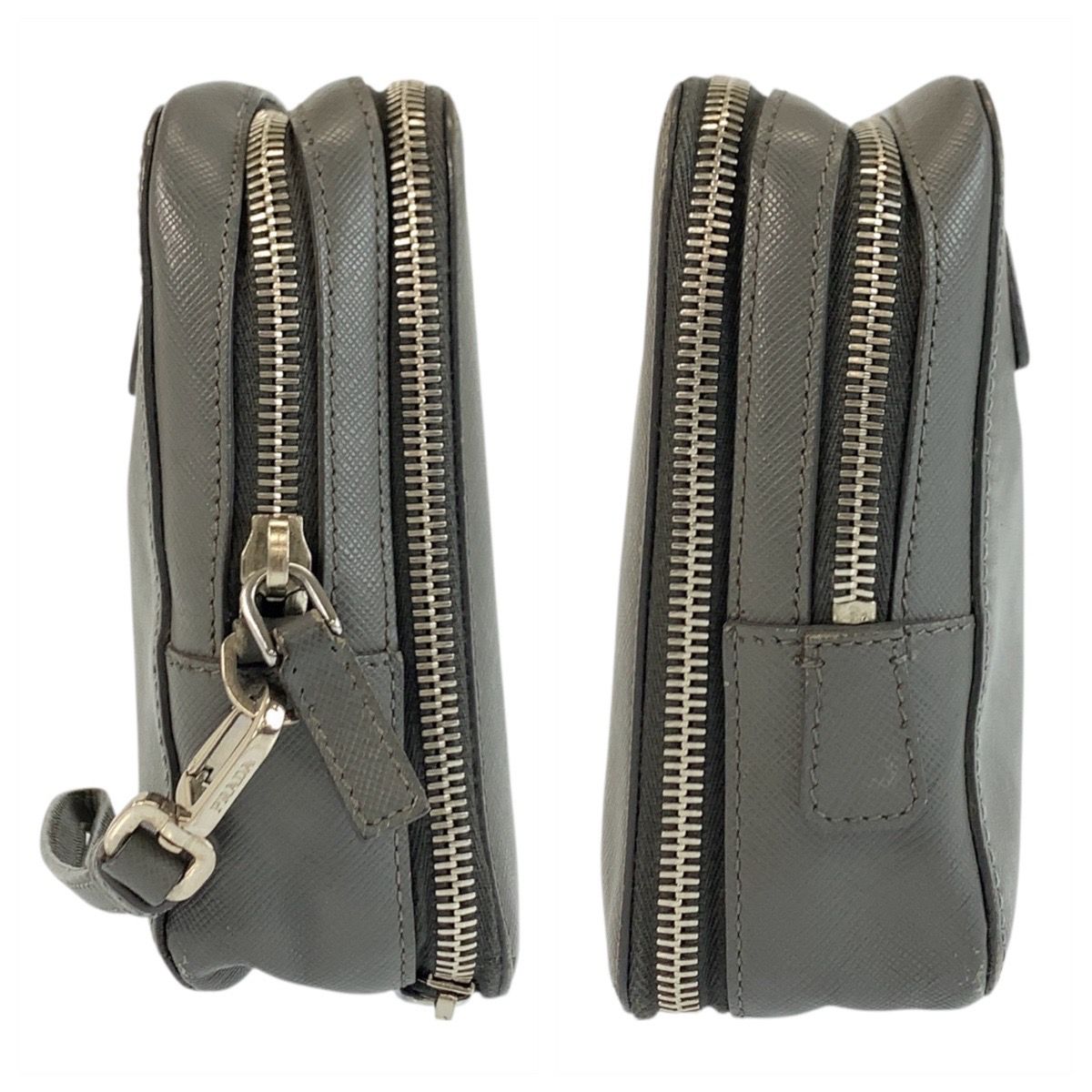 Prada Saffiano Gray Silver Leather Clutch — view 7