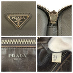 Prada Saffiano Gray Silver Leather Clutch — view 3