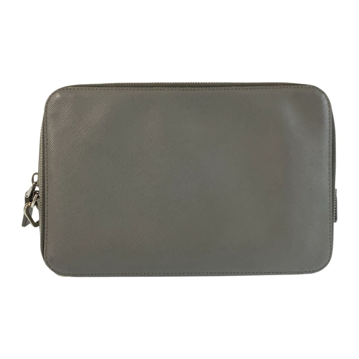 Prada Saffiano Gray Silver Leather Clutch — view 2