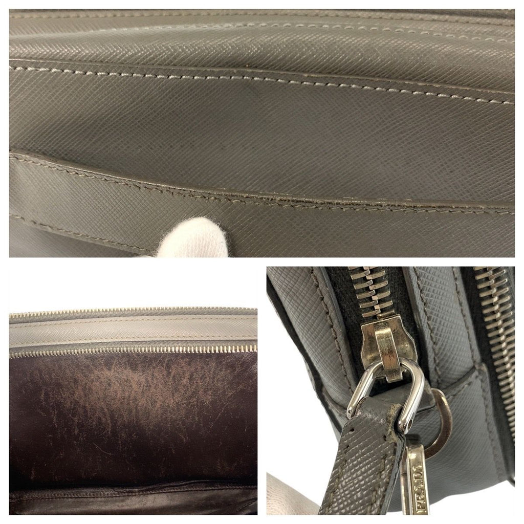 Prada Saffiano Gray Silver Leather Clutch — view 5