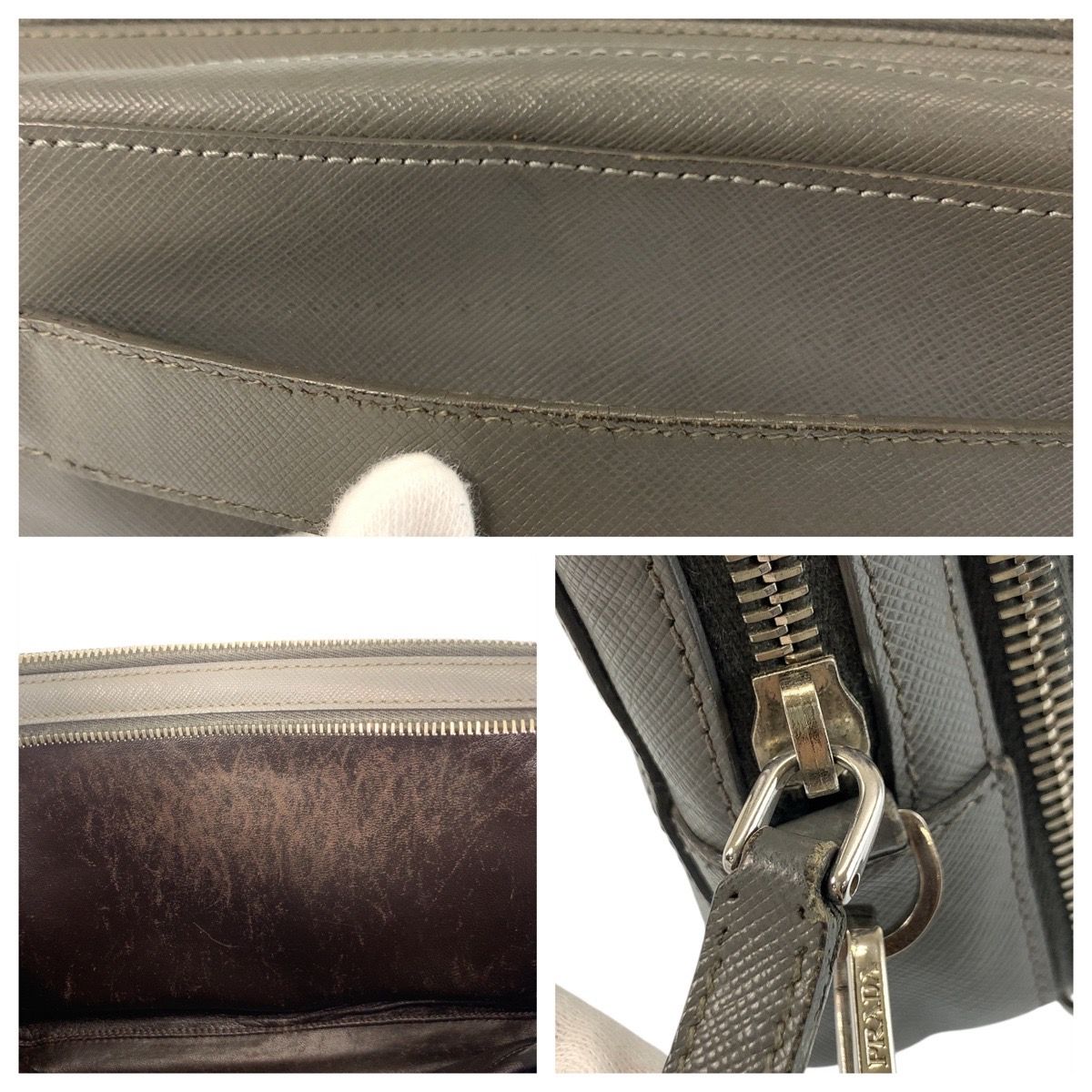 Prada Saffiano Gray Silver Leather Clutch — view 5