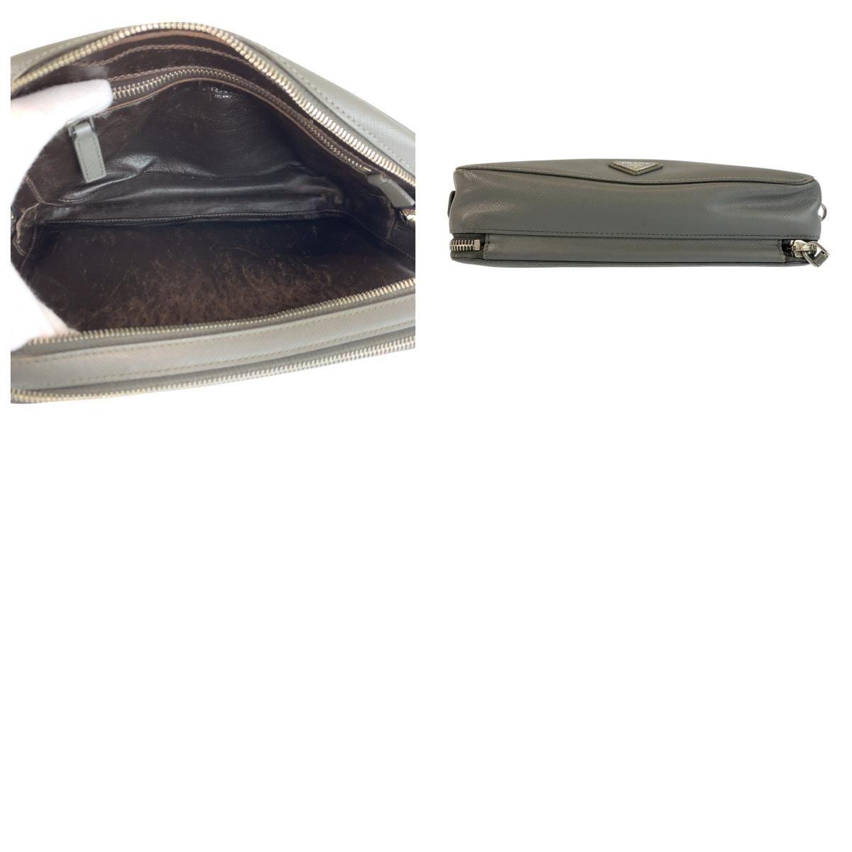 Prada Saffiano Gray Silver Leather Clutch — view 9