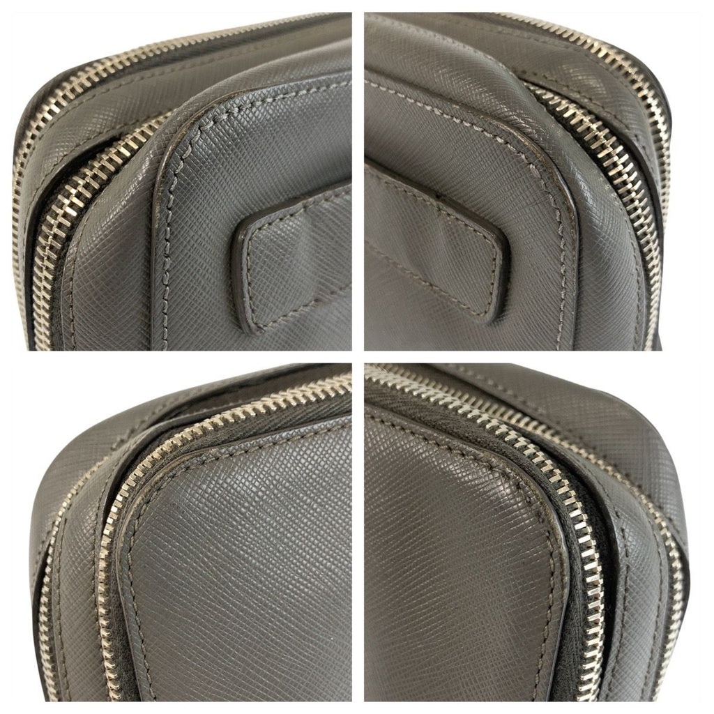 Prada Saffiano Gray Silver Leather Clutch — view 6