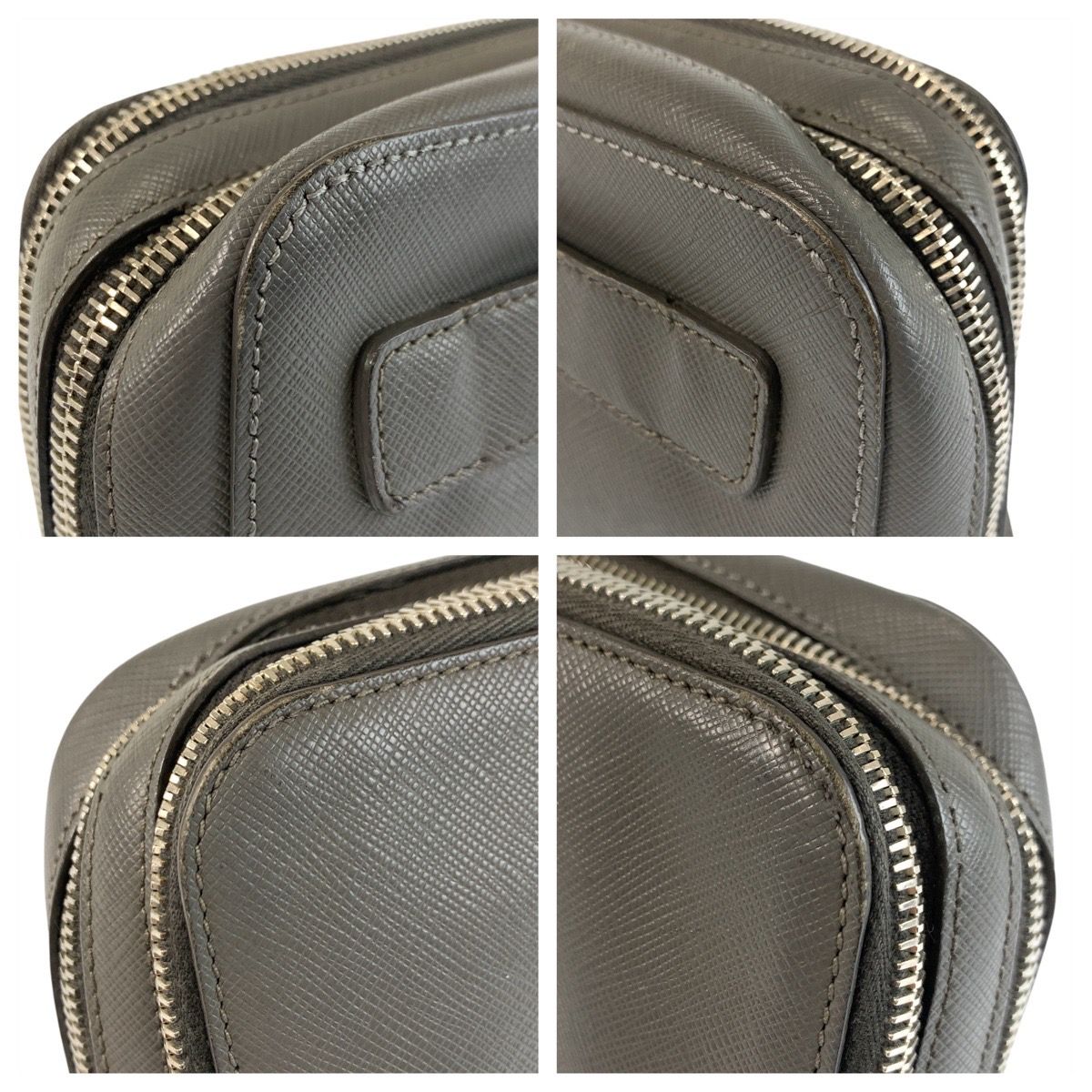 Prada Saffiano Gray Silver Leather Clutch — view 6