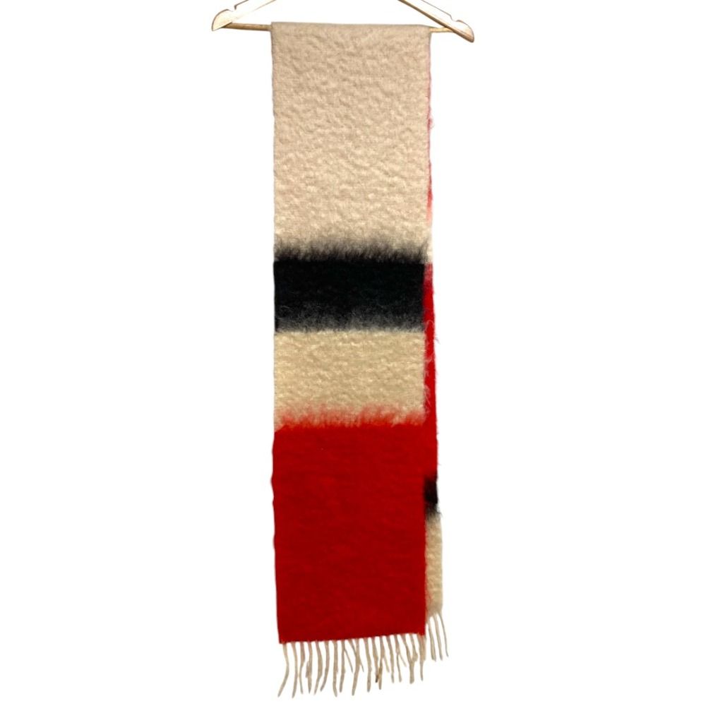Loewe Anagram Leather Patch Wool Mohair Shaggy Scarf Red — view 2