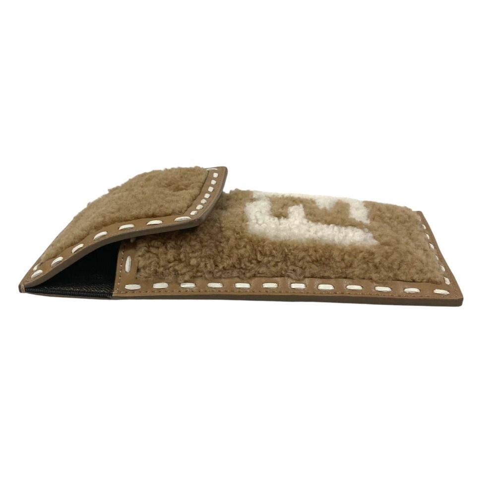 Fendi Shearling Different Materials Mix Phone Pouch Brown — view 3