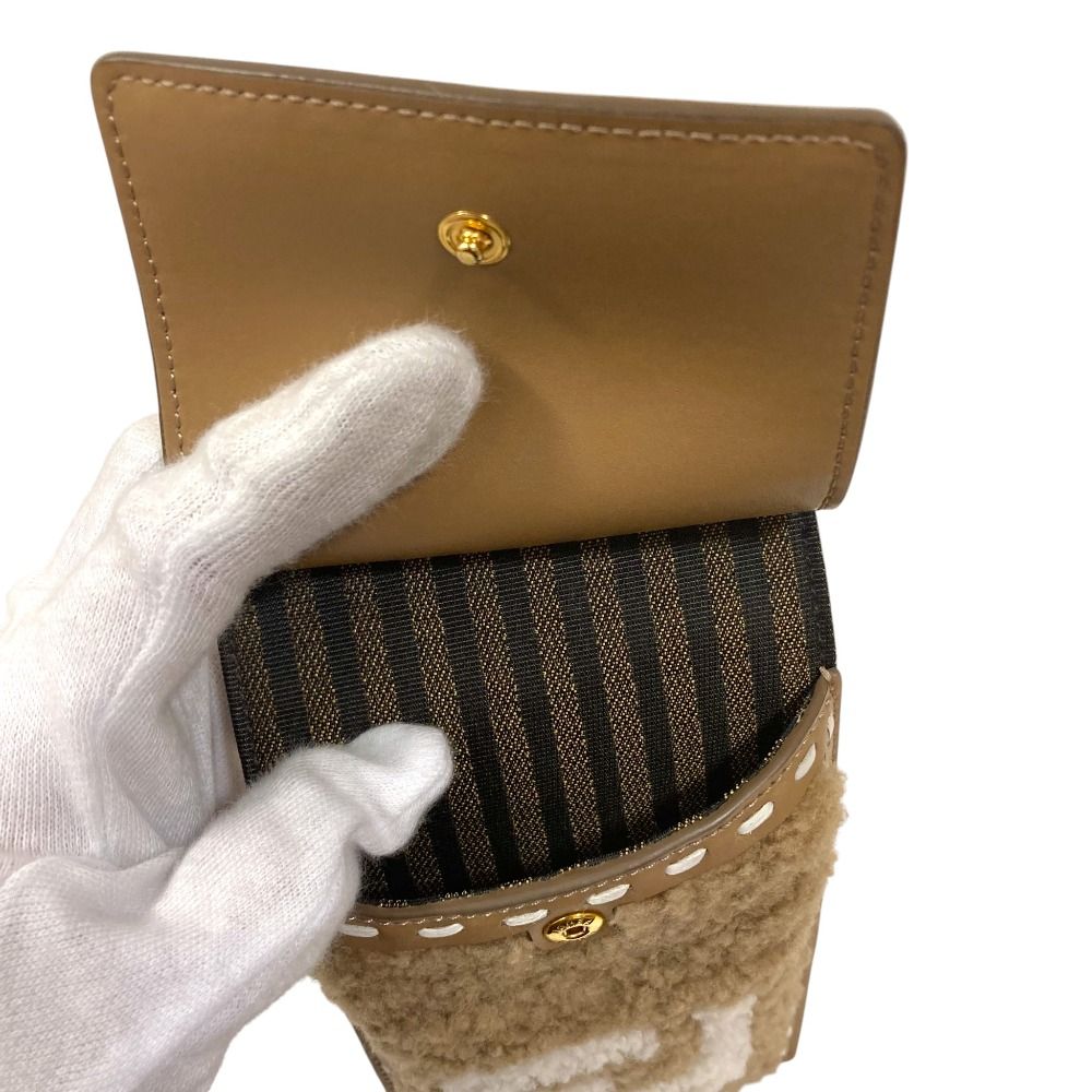 Fendi Shearling Different Materials Mix Phone Pouch Brown — view 5