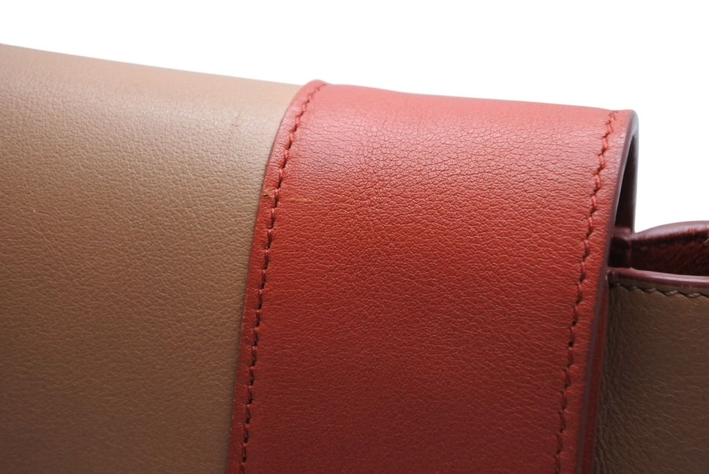 Celine Frame Shoulder Bag Bicolor Leather Red Brown Gold — view 6
