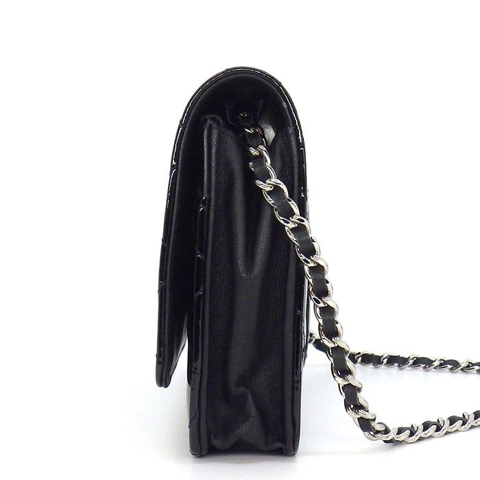 Chanel Shoulder Bag Quilted Classic Chain Wallet Black Patent — view 3