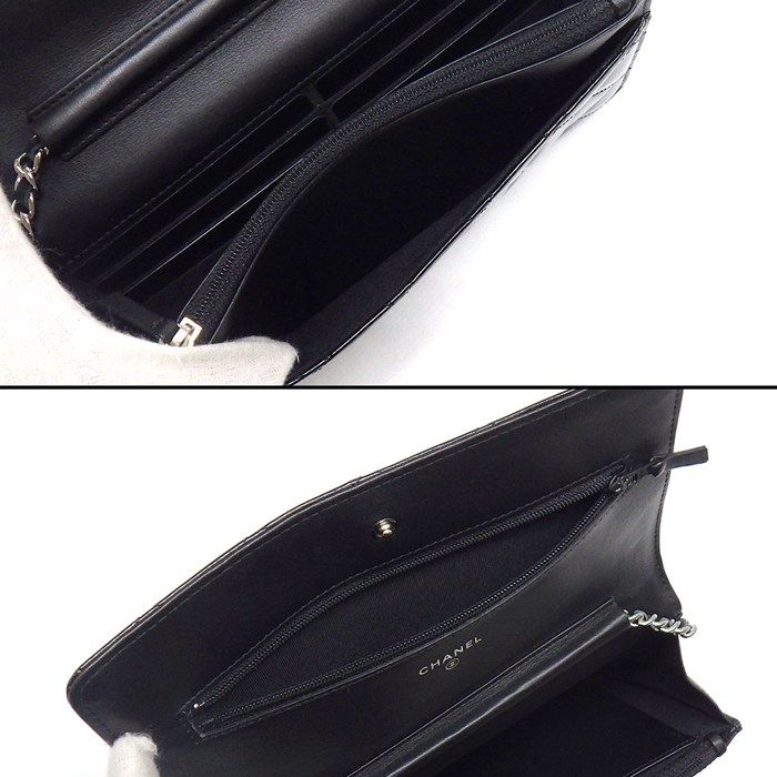 Chanel Shoulder Bag Quilted Classic Chain Wallet Black Patent — view 6