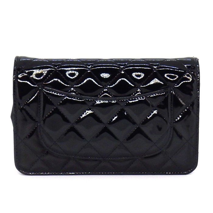 Chanel Shoulder Bag Quilted Classic Chain Wallet Black Patent — view 2