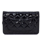 Chanel Shoulder Bag Quilted Classic Chain Wallet Black Patent — view 2