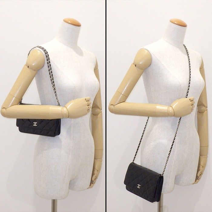 Chanel Shoulder Bag Quilted Classic Chain Wallet Black Patent — view 9