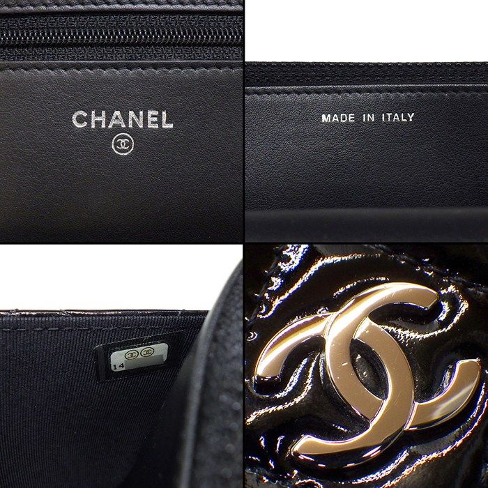 Chanel Shoulder Bag Quilted Classic Chain Wallet Black Patent — view 7