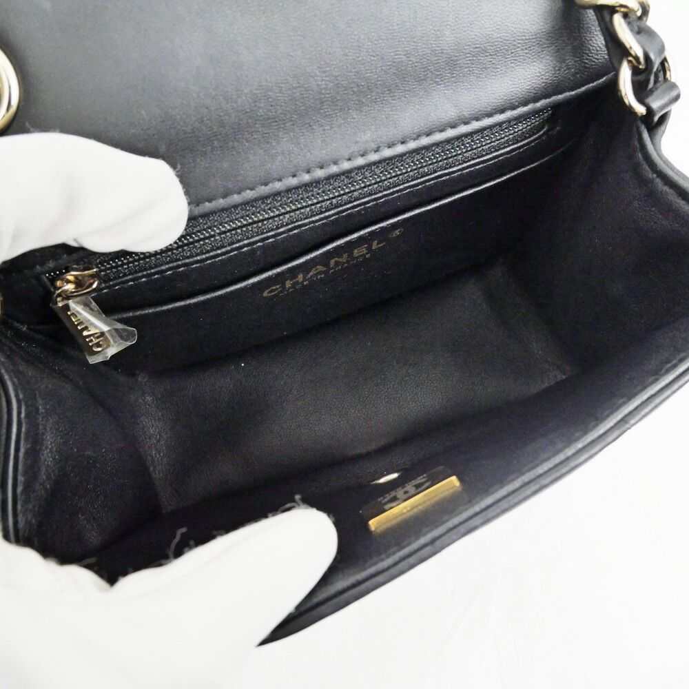 Chanel Choco Bar Chain Clutch Shoulder Bag Lambskin Black Gold — view 6