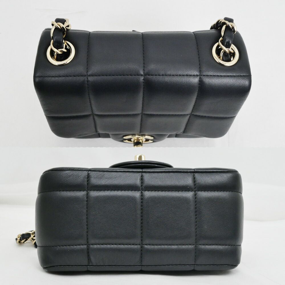 Chanel Choco Bar Chain Clutch Shoulder Bag Lambskin Black Gold — view 4