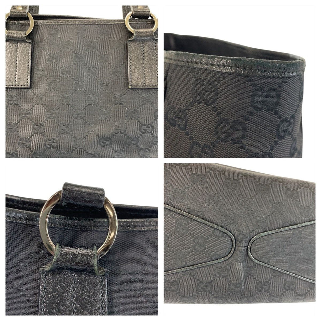 Gucci Black GG Canvas Leather Tote Shoulder Bag — view 5