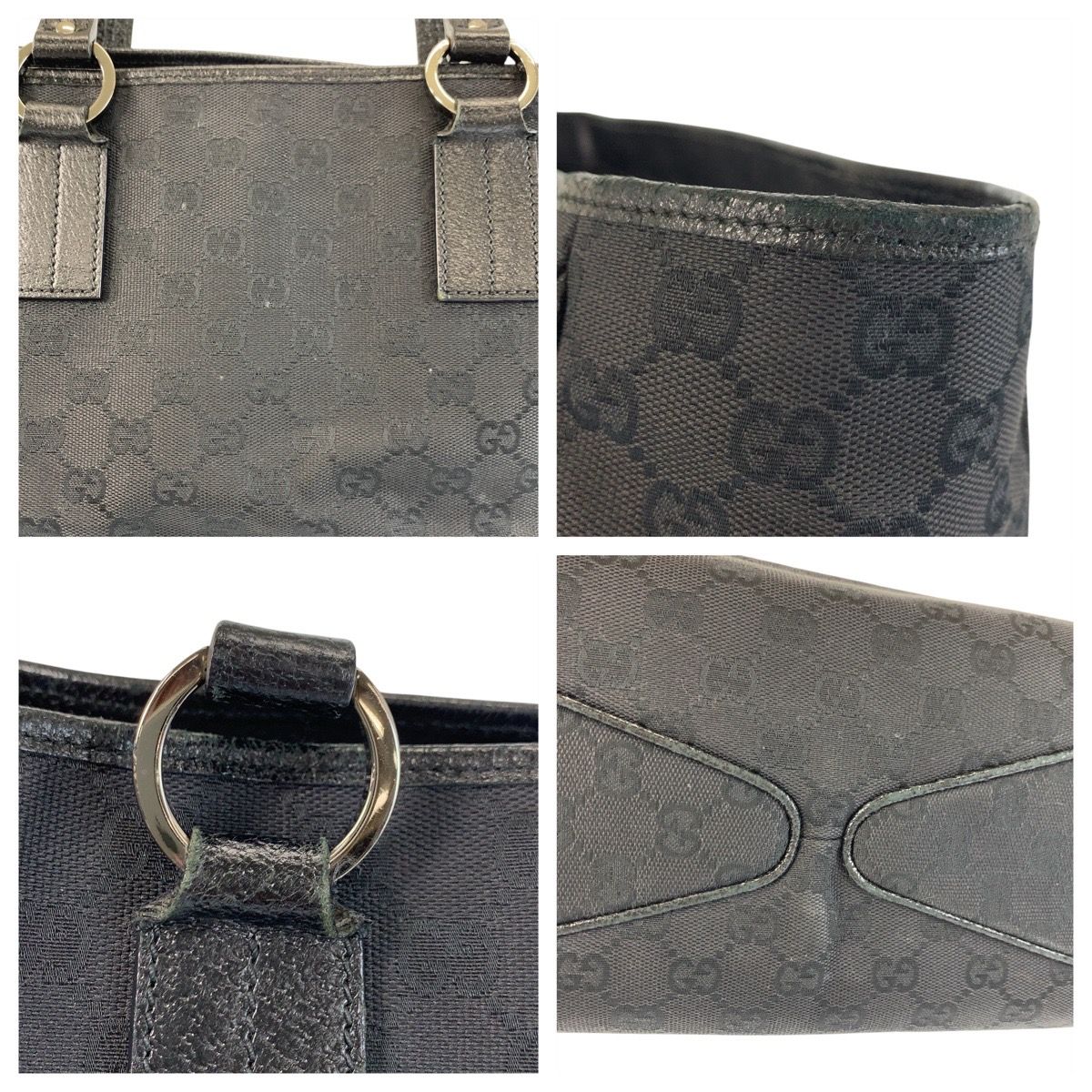 Gucci Black GG Canvas Leather Tote Shoulder Bag — view 5