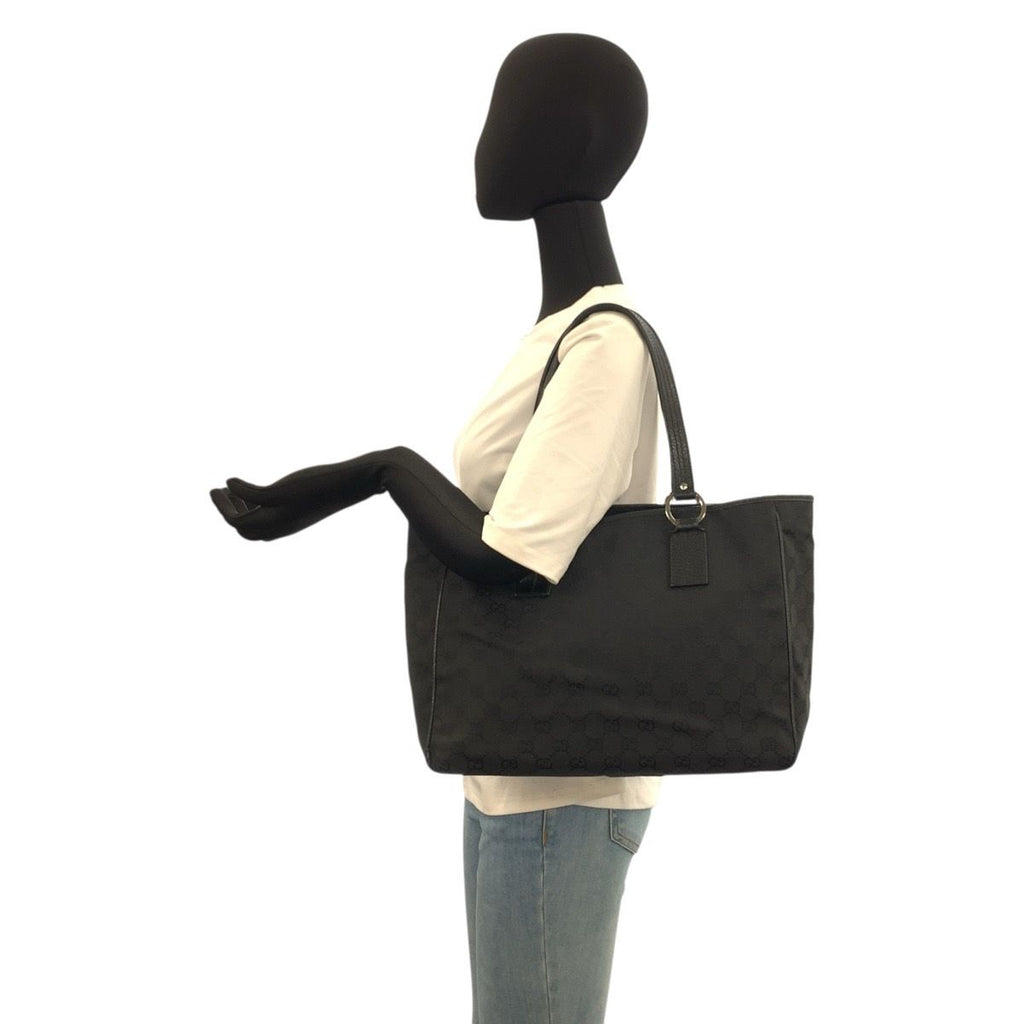 Gucci Black GG Canvas Leather Tote Shoulder Bag — view 6