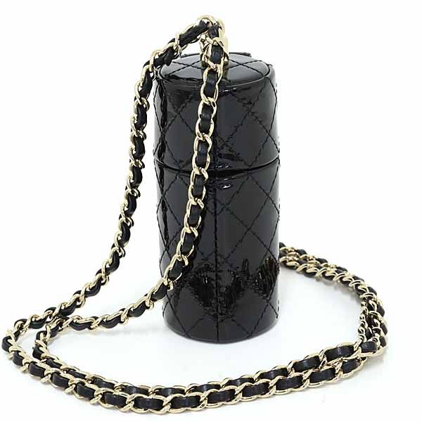 Chanel Quilted Chain Shoulder Lip Case Patent Leather Mirror Black S — view 3